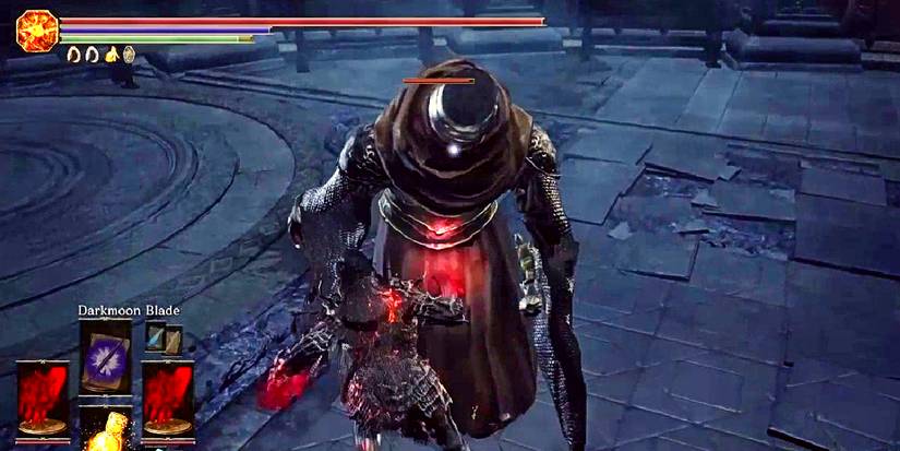 player using the life drain weapon skill on a cathedral knight.