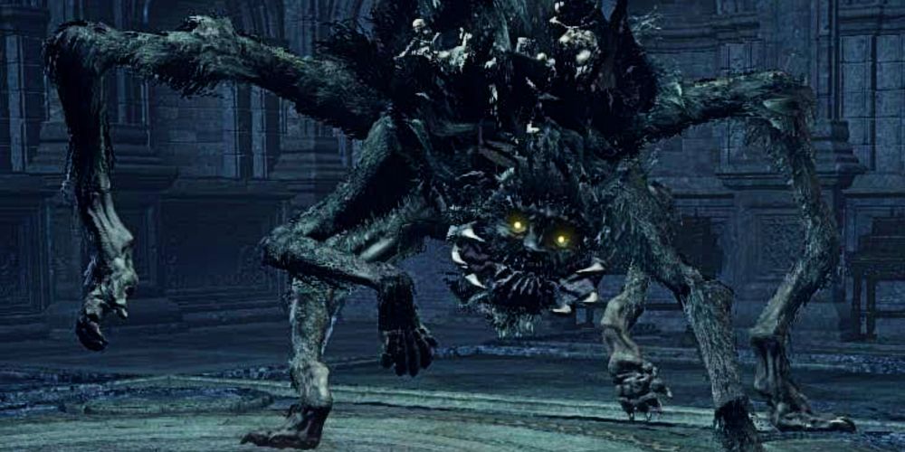 miniboss that can curse the player and looks like a furry spider.