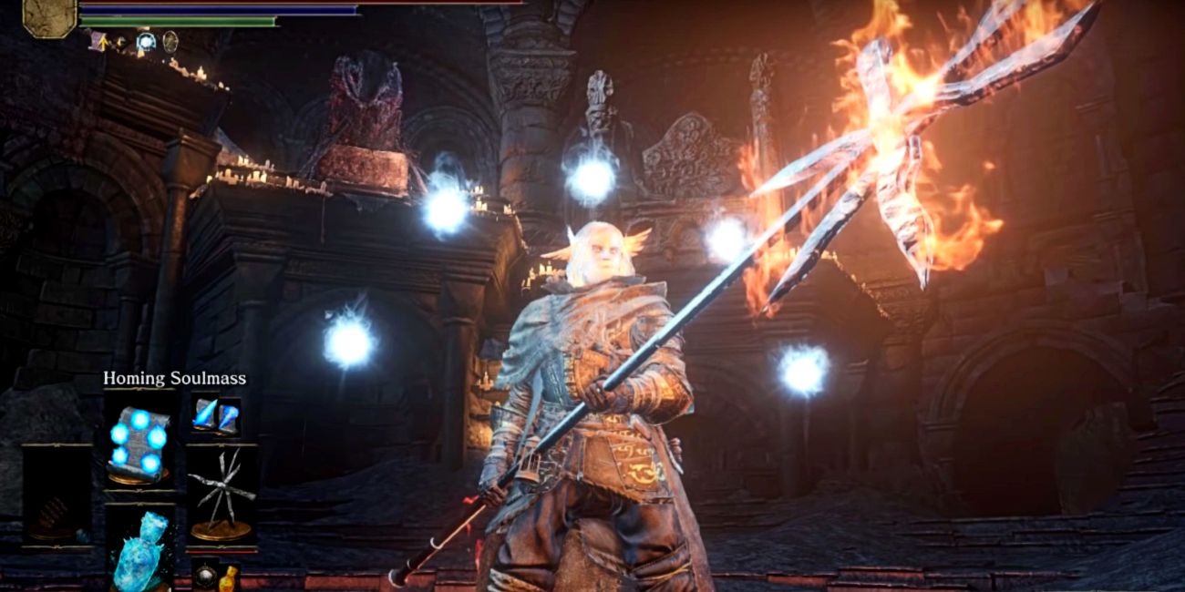 player with sorceries holding the immolation tinder halberd.