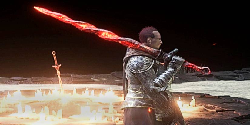 A character holding the Firelink Greatsword over their shoulder in Dark Souls 3
