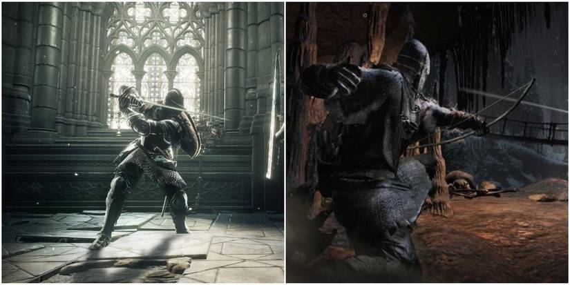 a straight sword and a bow.