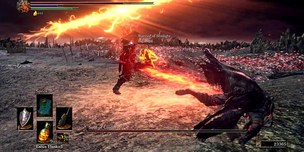 boss wielding a fire greatsword and about to cast a lightning faith spell.