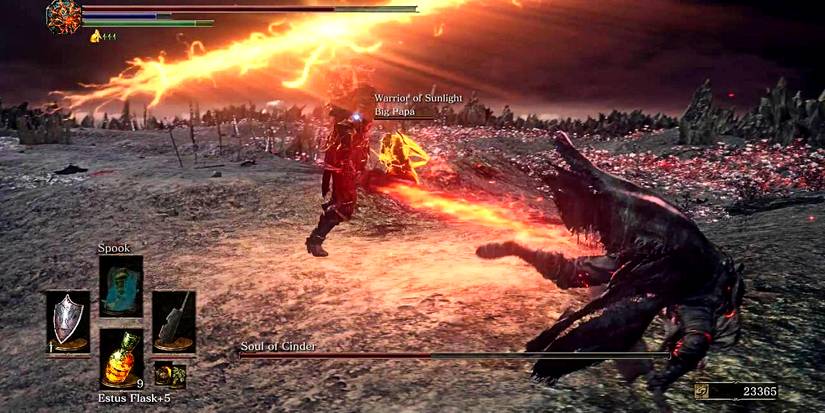 boss wielding a fire greatsword and about to cast a lightning faith spell.