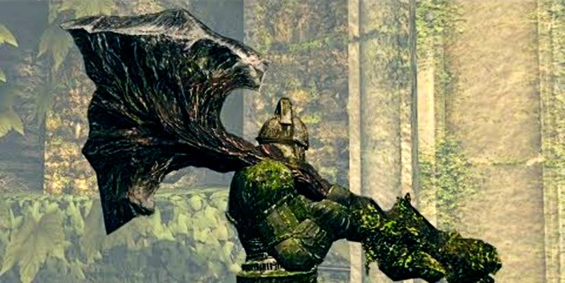 huge stone axe held by player in stone armor.