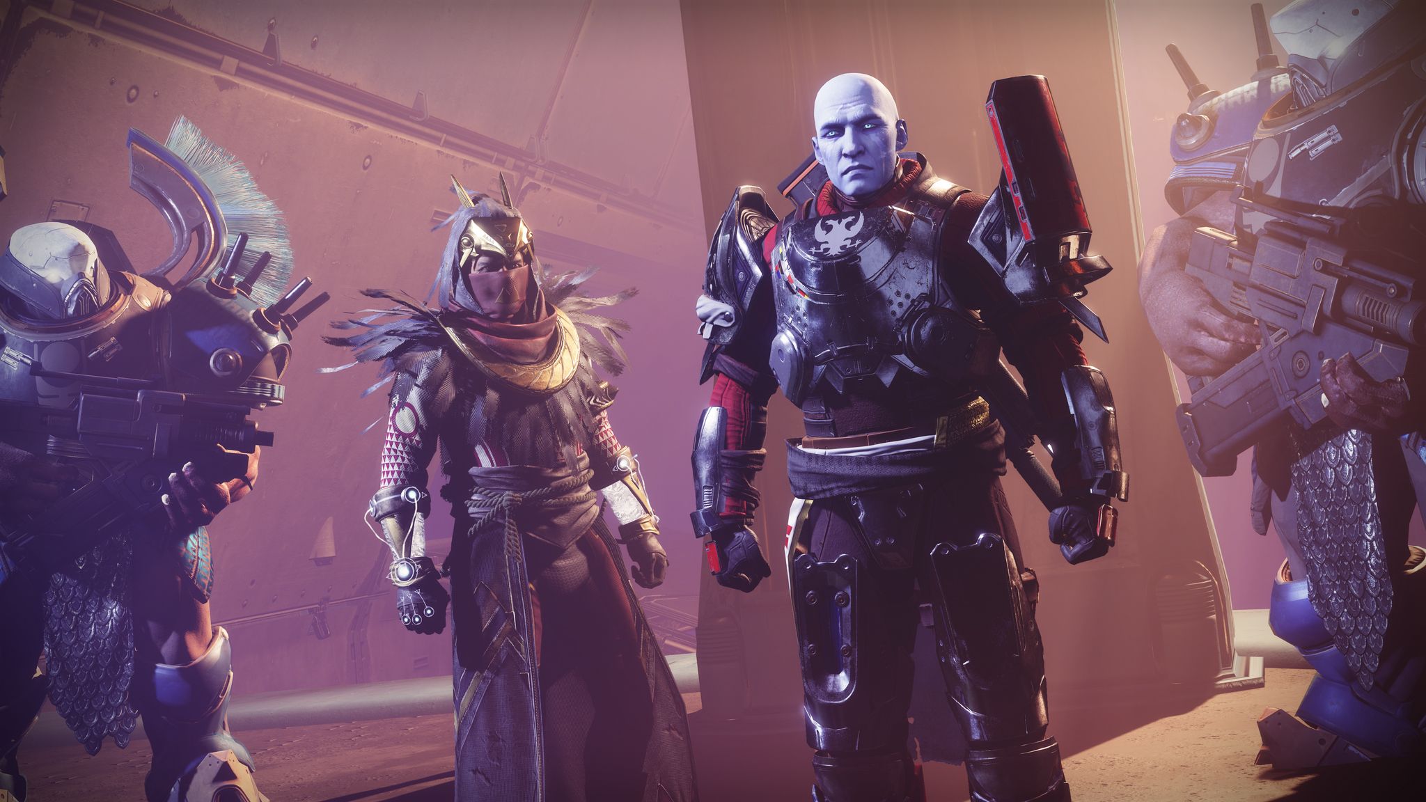 titan vanguard and exiled warlock standing in cabal meeting