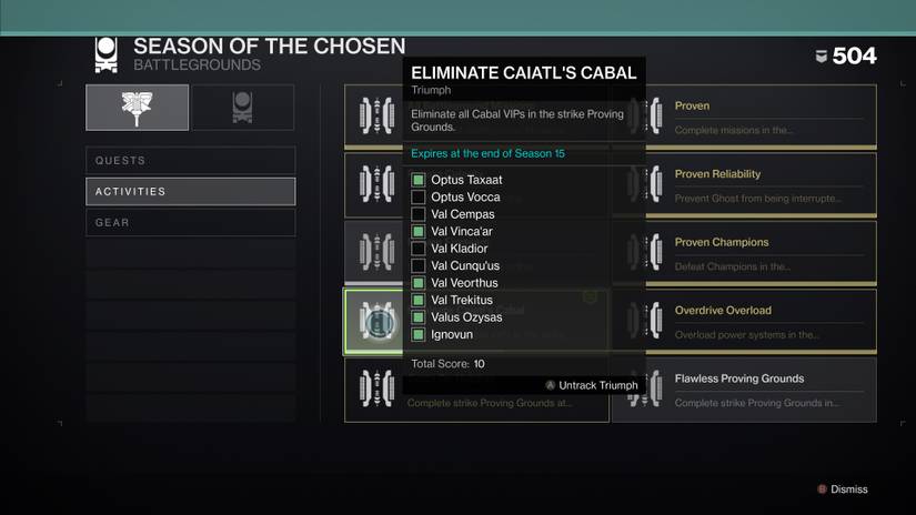 special challenge to defeat ten cabal high value targets