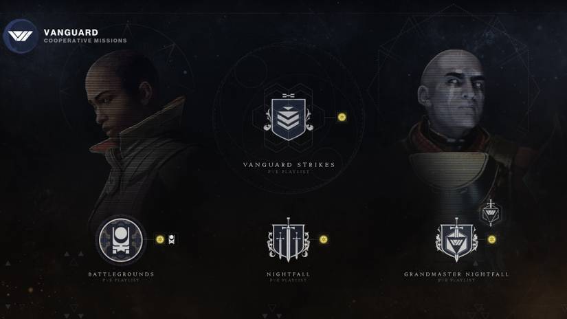 activity selection page for vanguard activities and strikes