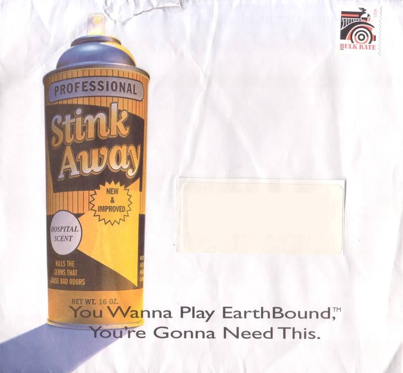 Print ad for Earthbound with scratch and sniff gross smell