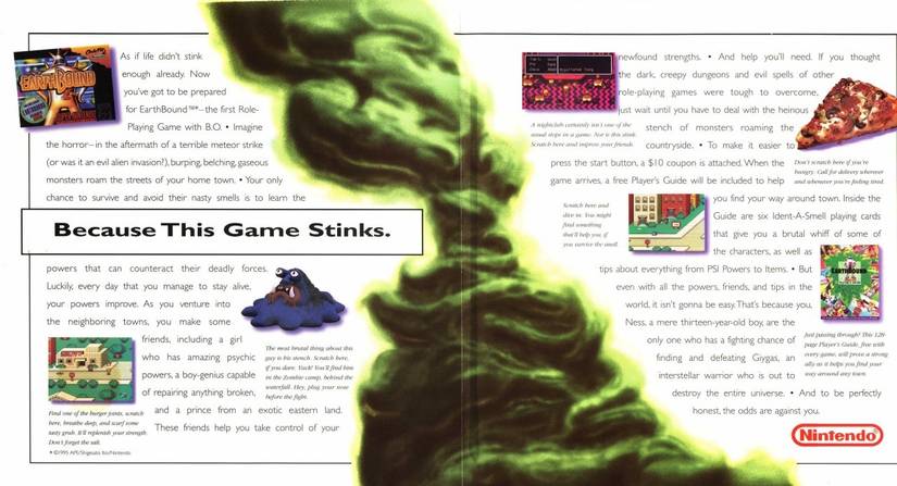 Ad for Earthbound from 1995 that details how much the game stinks