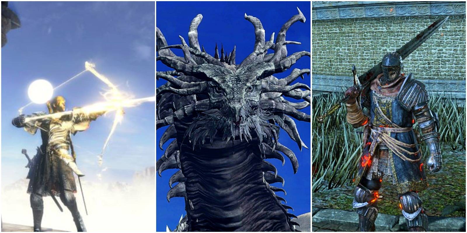 lightning arrow, ancient wyvern's face, and lothric knight greatsword.