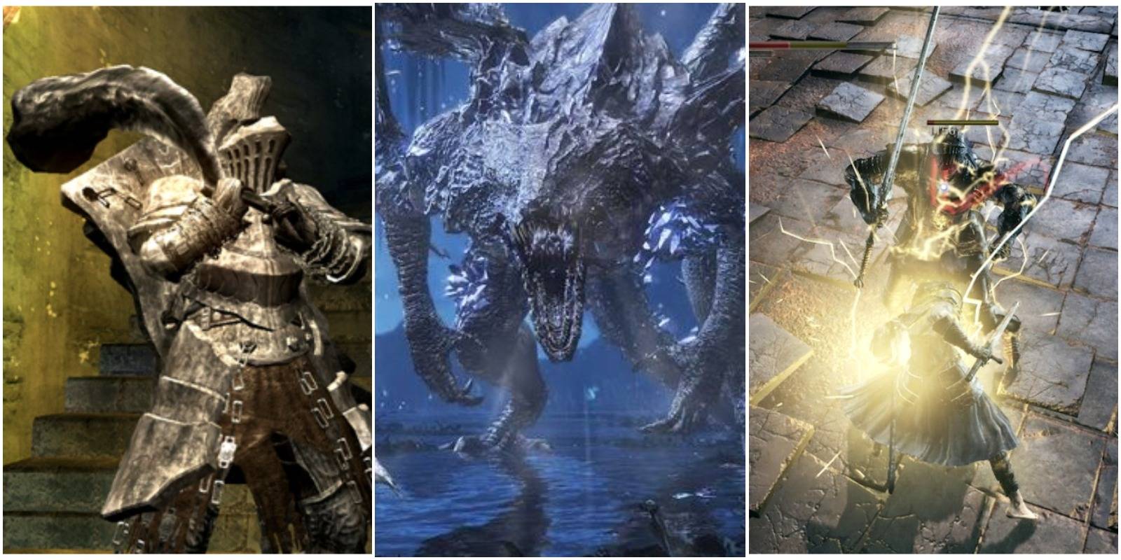 havel the rock with dragon tooth, darkeater midir, and a player using the lightning stake miracle.