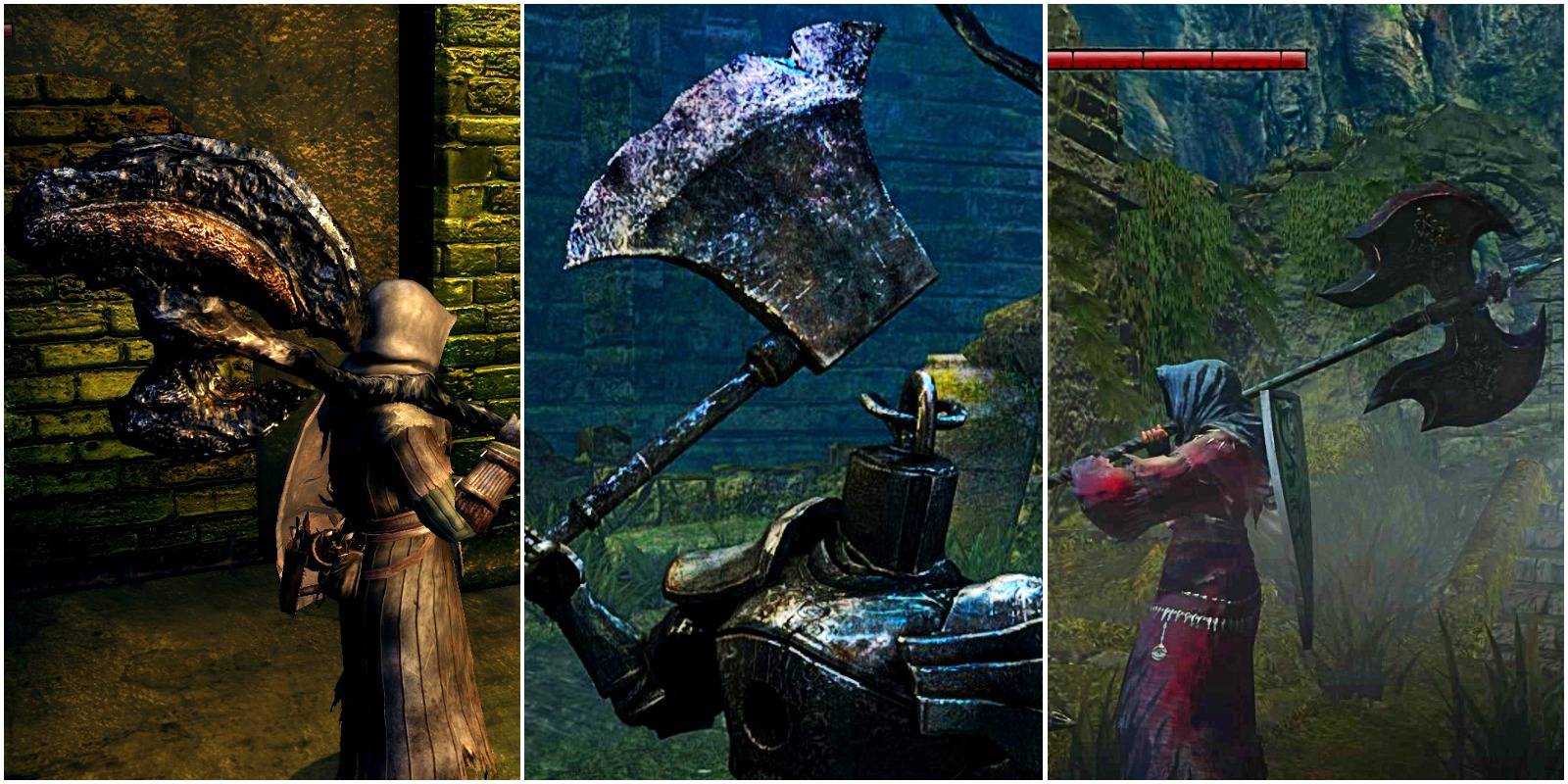 dragon king greataxe, golem axe, and black knight greataxe.