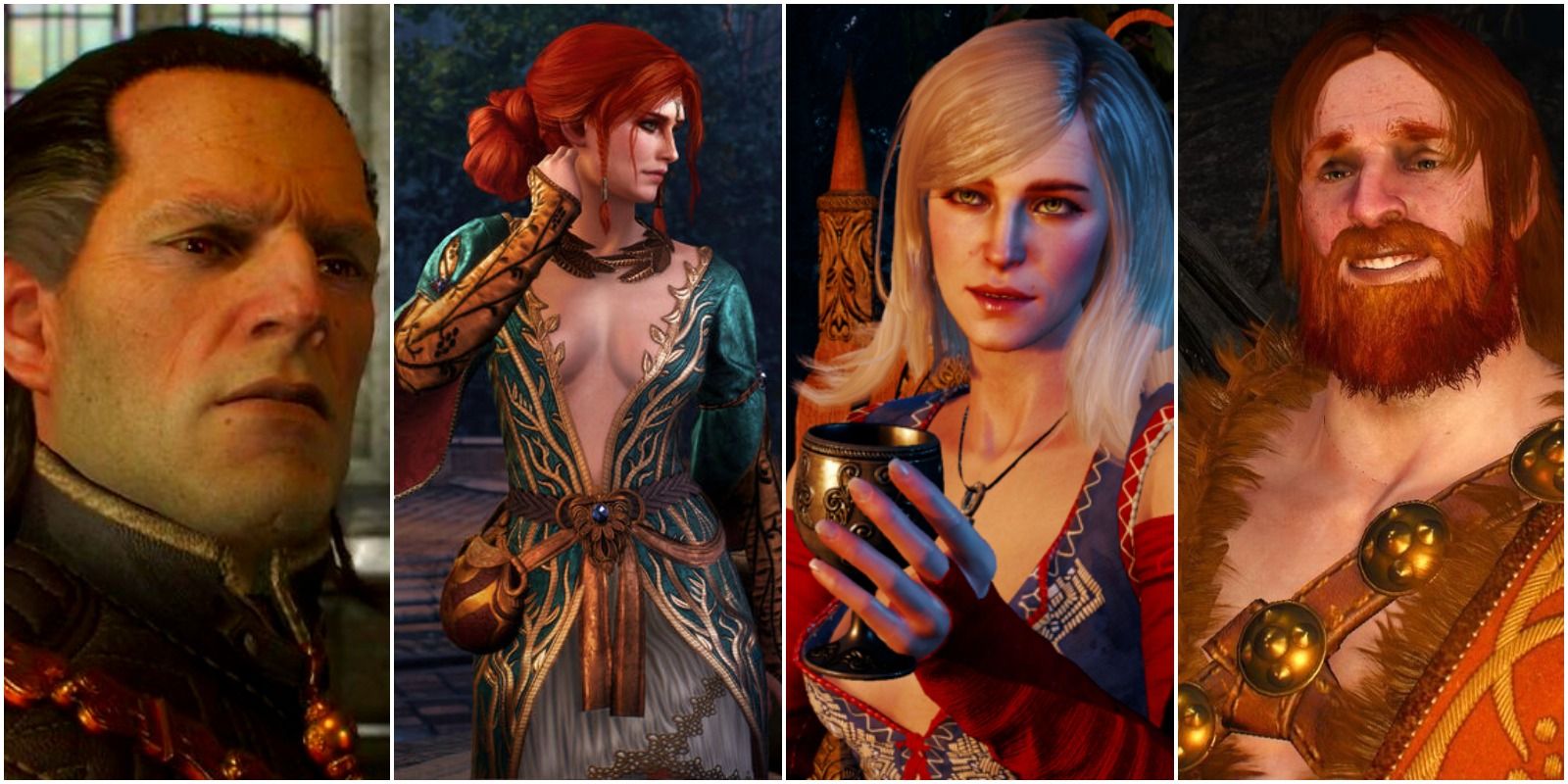 emhyr, triss, keira, and hjalmar from the witcher 3.