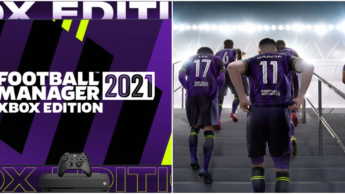 (Left) Football Manager 21 Xbox Edition (Right) Football Manager 21 promotional image of players walking up stairs
