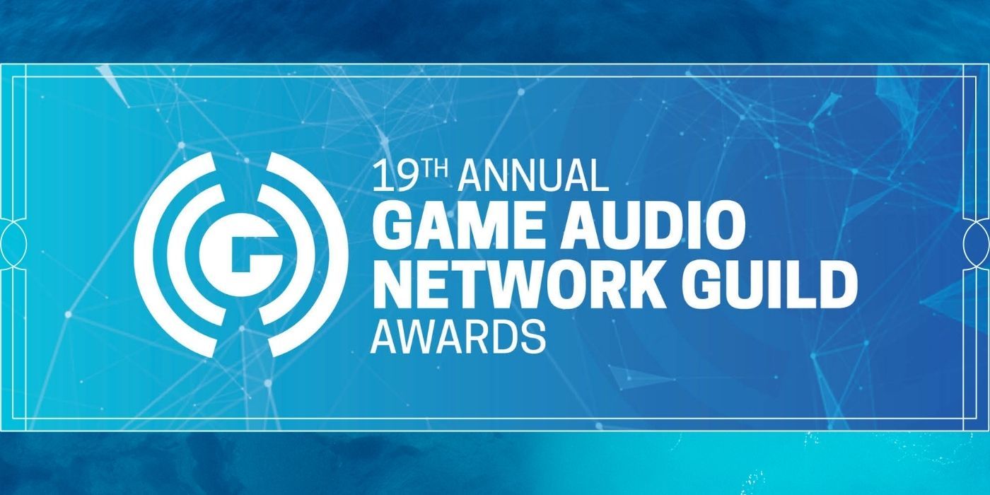 blue background under text: game audio network guild awards