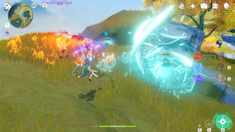 Genshin Impact Player dueling with anemo and pyro abilities