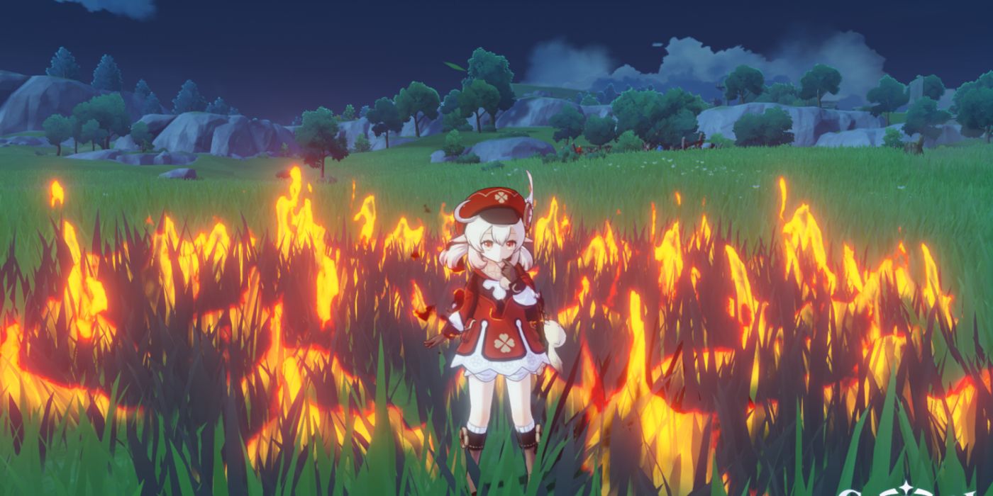 Genshin Impact Klee inside burning grass