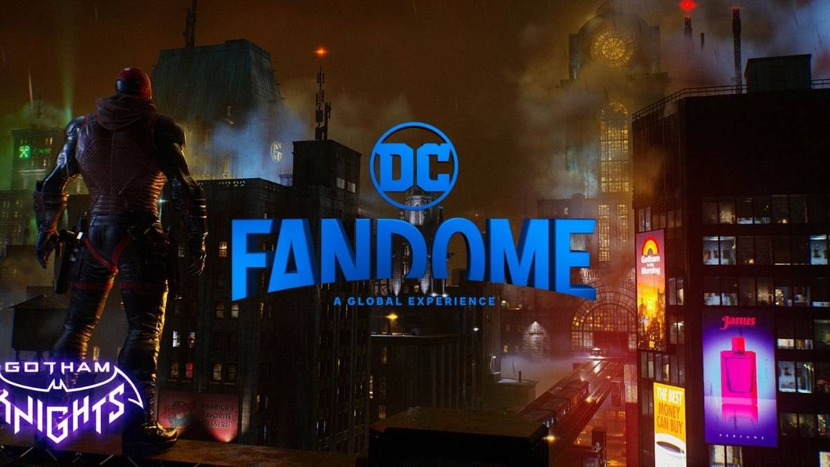 dc fandome logo over cityscape image of gotham