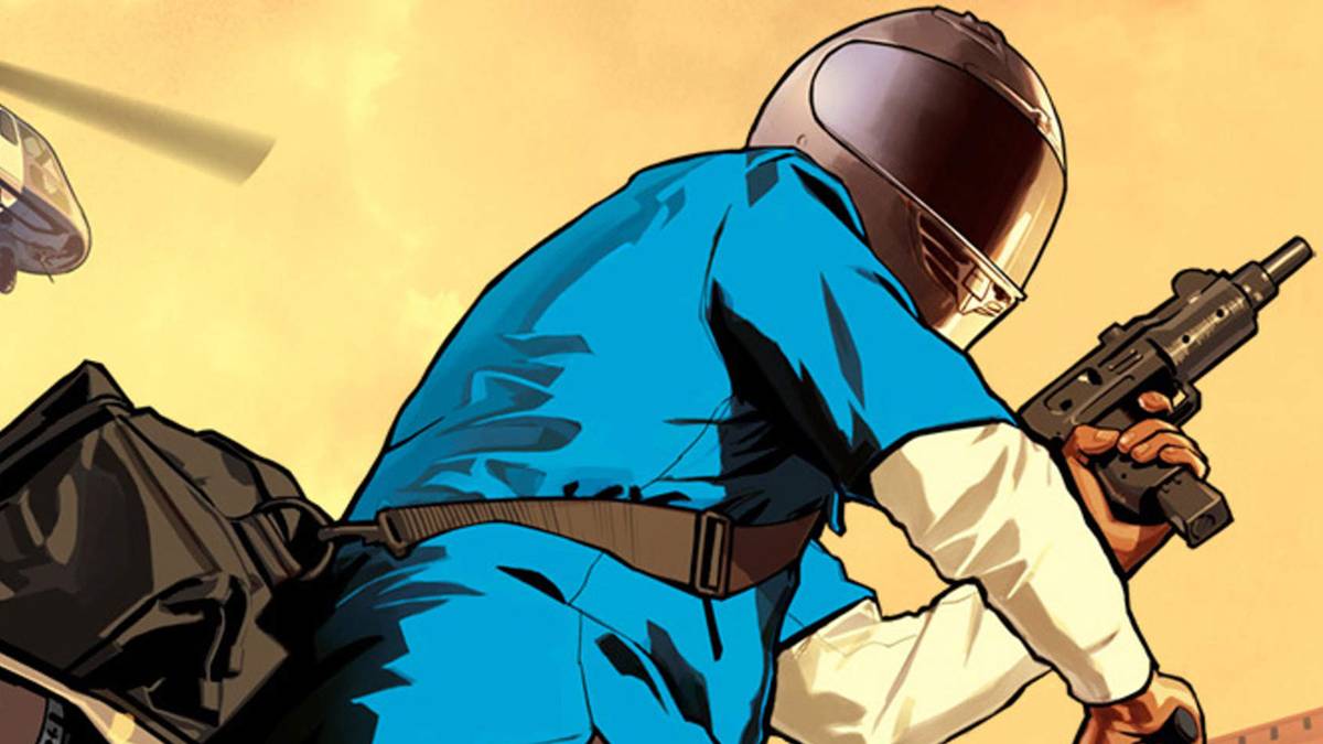 gta character on motorcycle with uzi