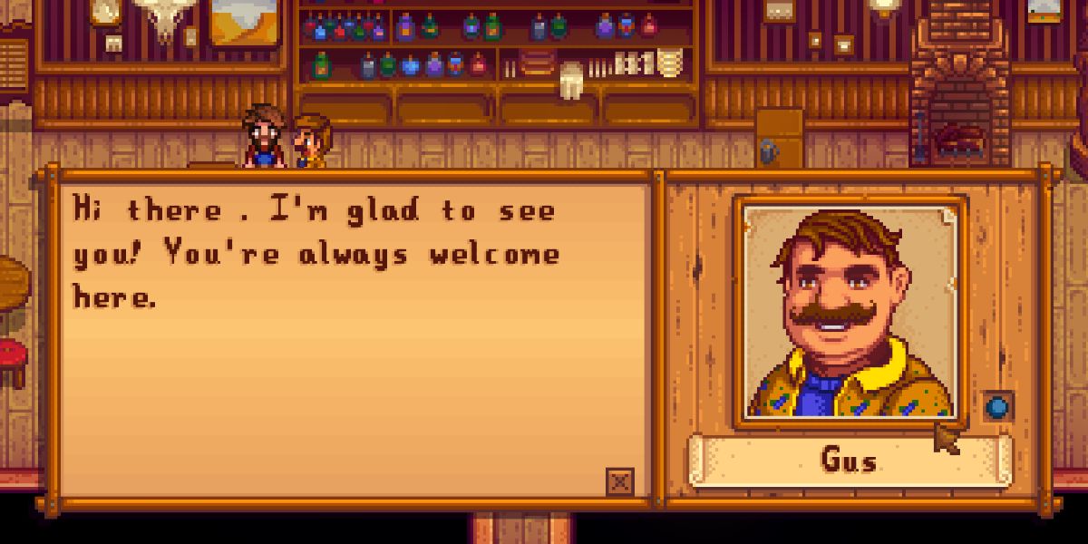 Gus welcoming the player to the saloon