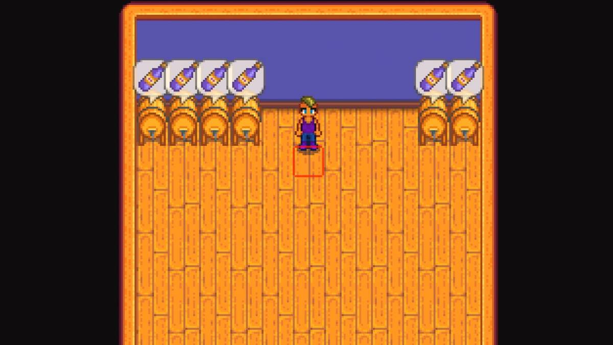 stardew valley farmer with kegs