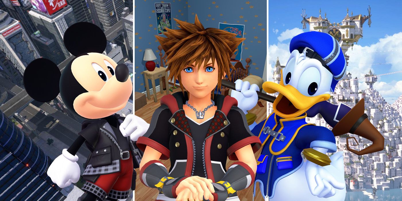 Mickey Mouse, Sora, and Donald Duck in Kingdom Hearts 3