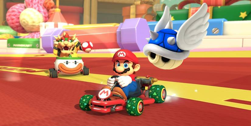 mario kart 8 blue shell mario and bowser with mushroom