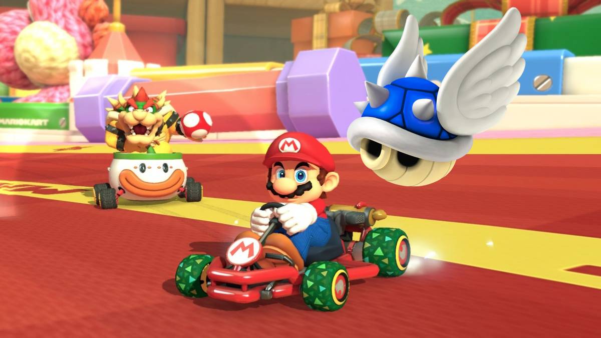 mario kart 8 blue shell mario and bowser with mushroom