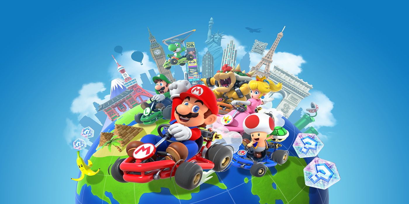 Mario Kart Tour image depicting Mario and friends on a globe.