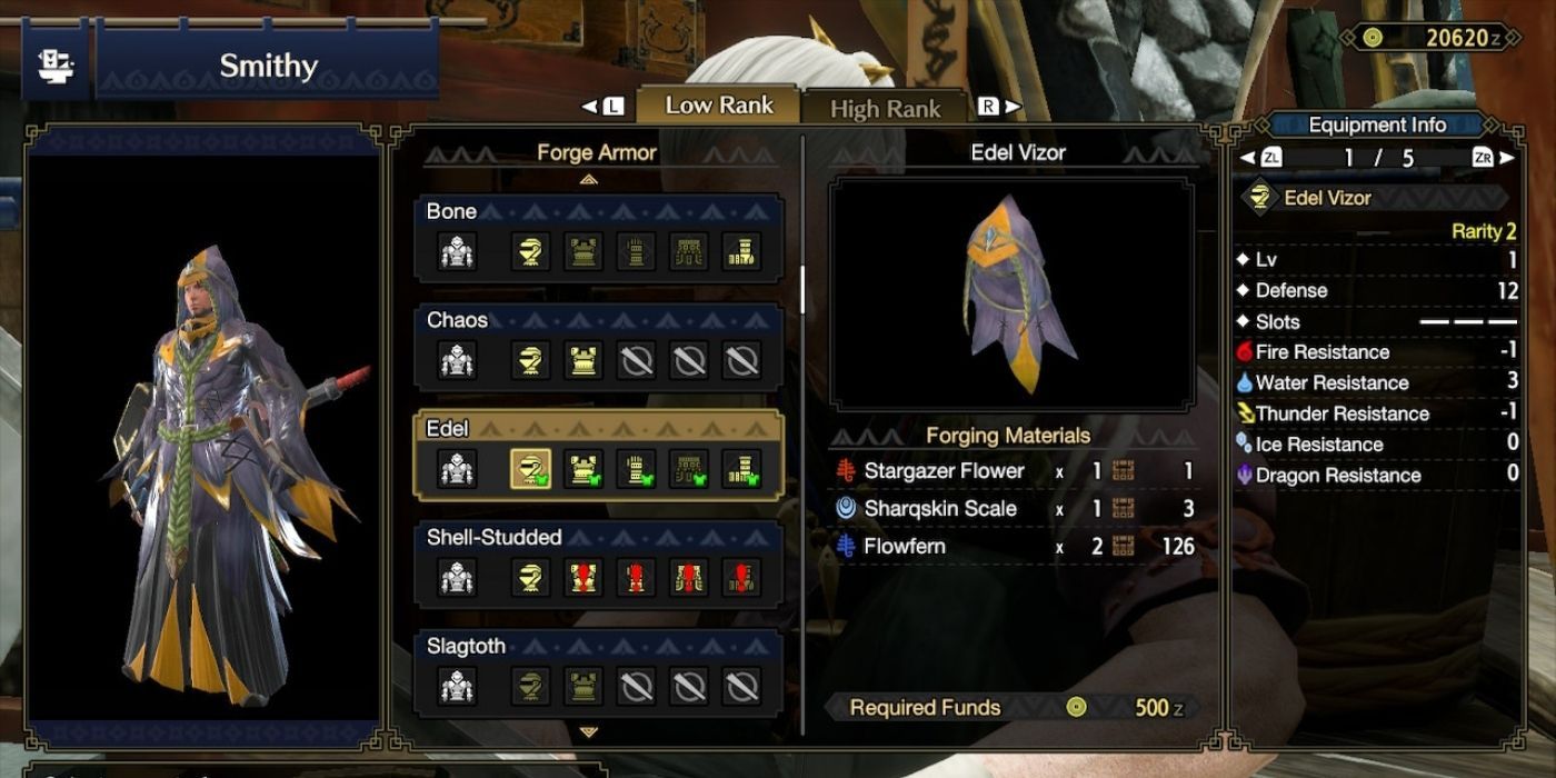 monster hunter rise edel armor set blacksmith menu