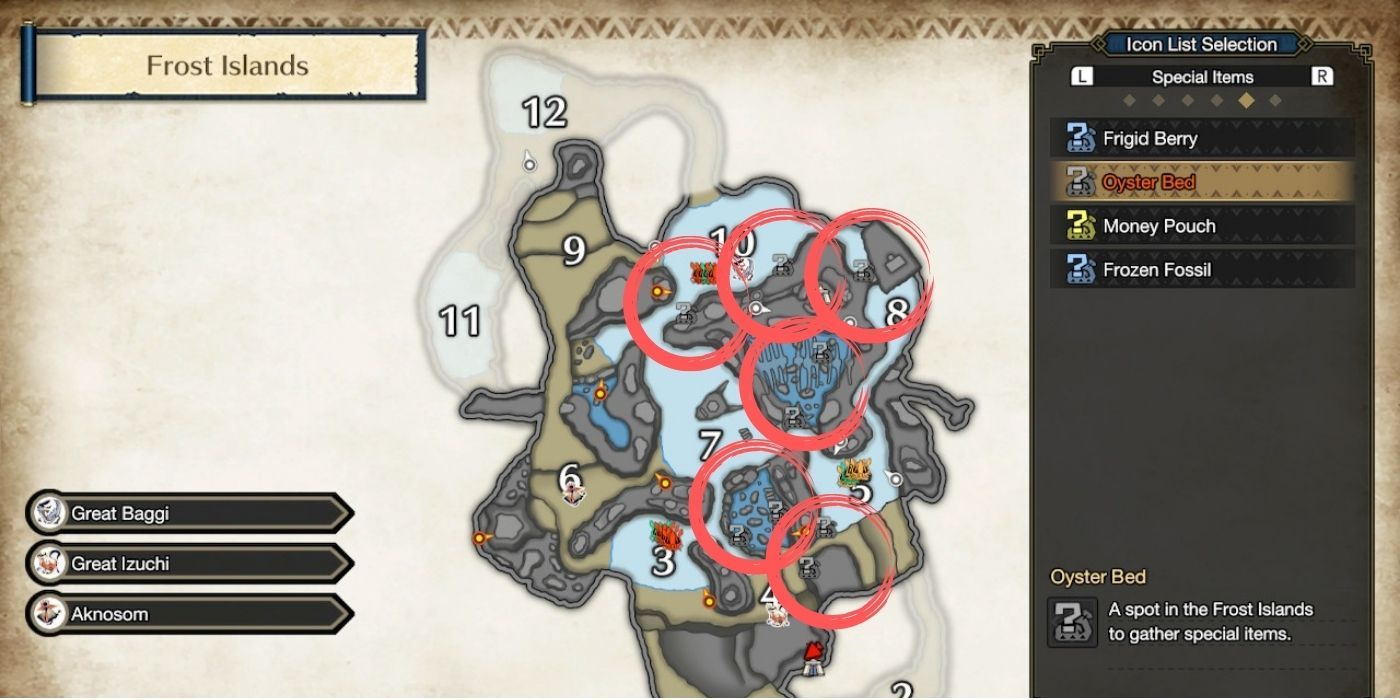 monster hunter rise frost islands map oyster bed locations