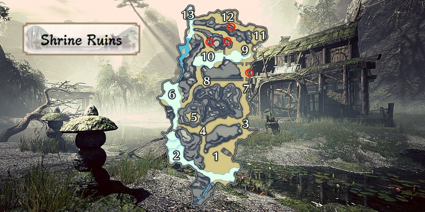 monster hunter shrine ruins map with lizard locations