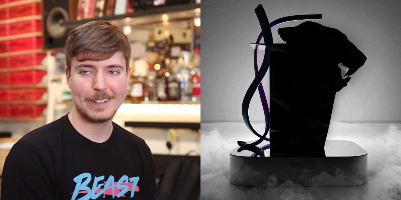 mr beast with play button statue