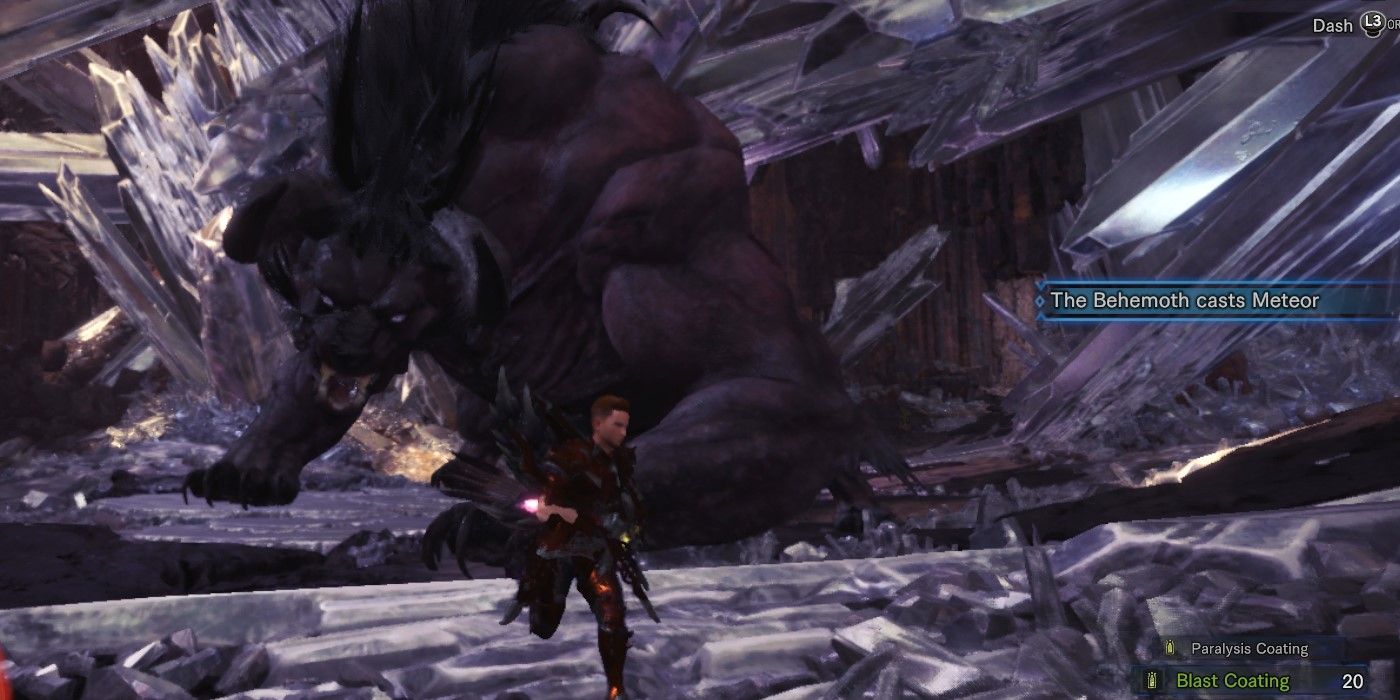 hunter running from behemoth