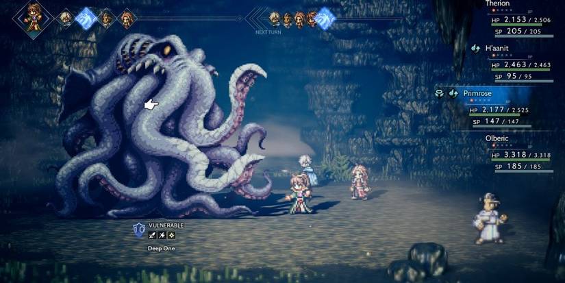 A party fights the leviathan in Octopath Traveler