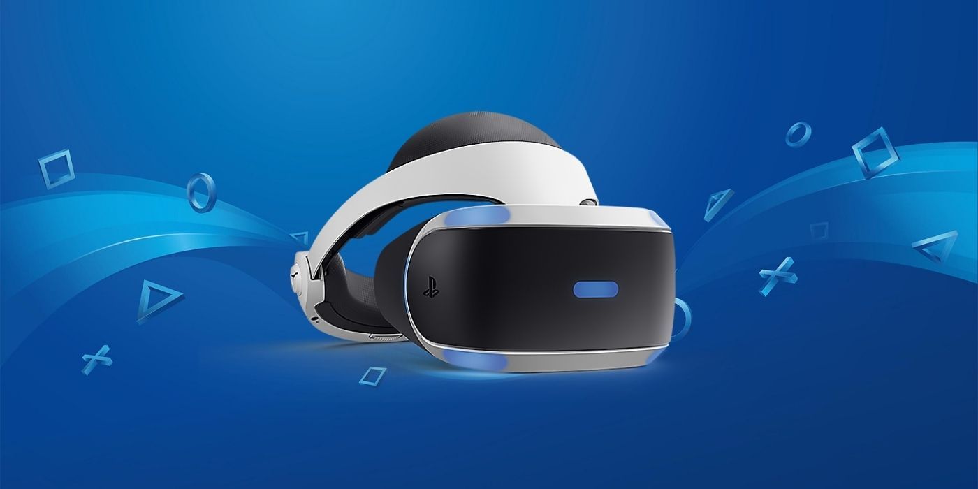 blu ebackground with the playstation vr headset on top