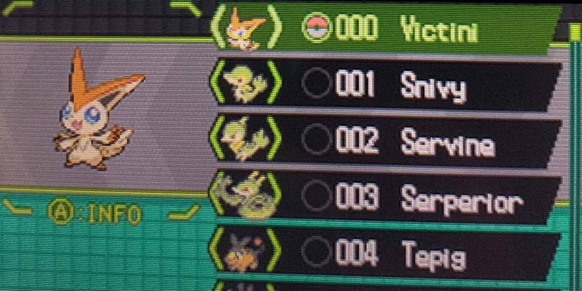 Victini comes before Snivy in the Unova Pokedex