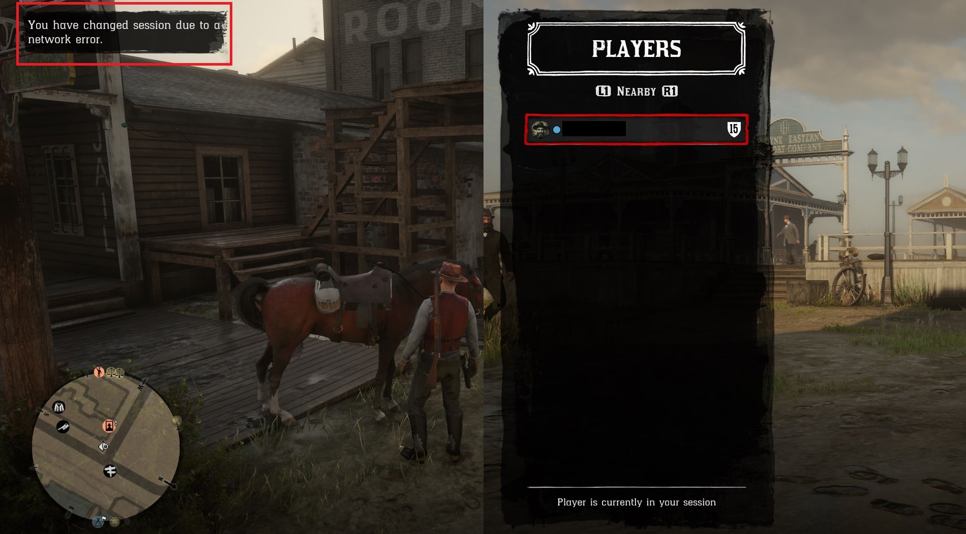 red dead online screen showing network error and empty lobby
