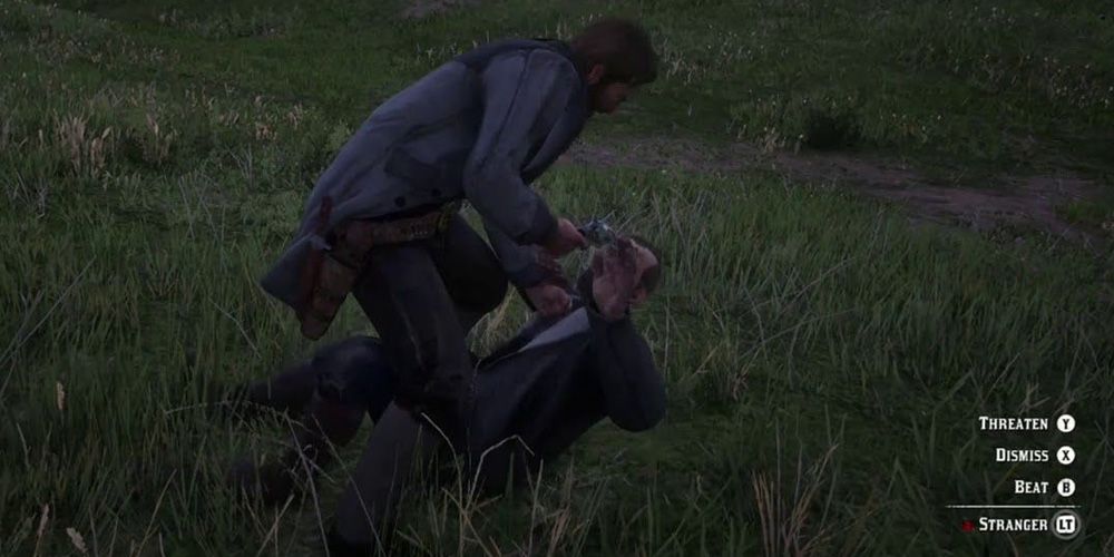 Arthur intimidates a witness in Red Dead Redemption 2