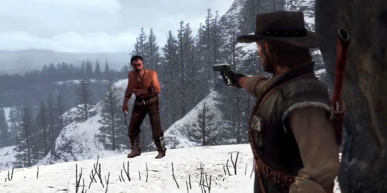 The moment before Dutch falls in Red Dead Redemption