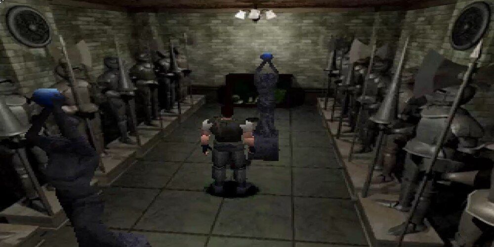 Chris Redfield surrounded by armor