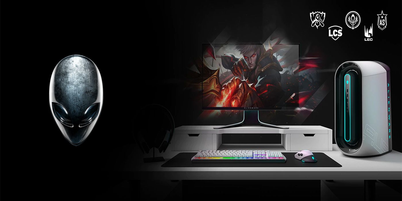 alienware pc with logo featuring league of legends