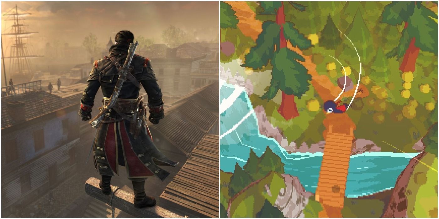 (Слева) Главный герой Assassin's Creed Rouge (Справа) Птица, летящая в "Коротком походе"