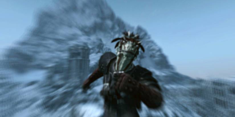 player using the whirlwind sprint shout while in third person view.