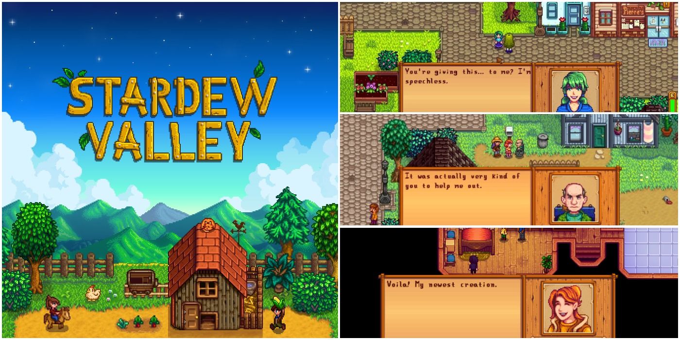 Stardew Valley artwork next to screenshots from the game