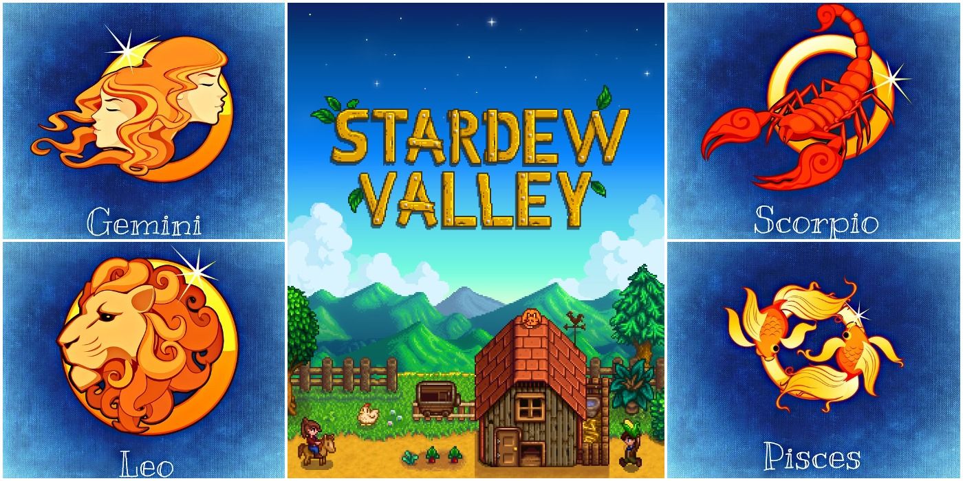 Stardew valley artwork alongside Zodiac symbols