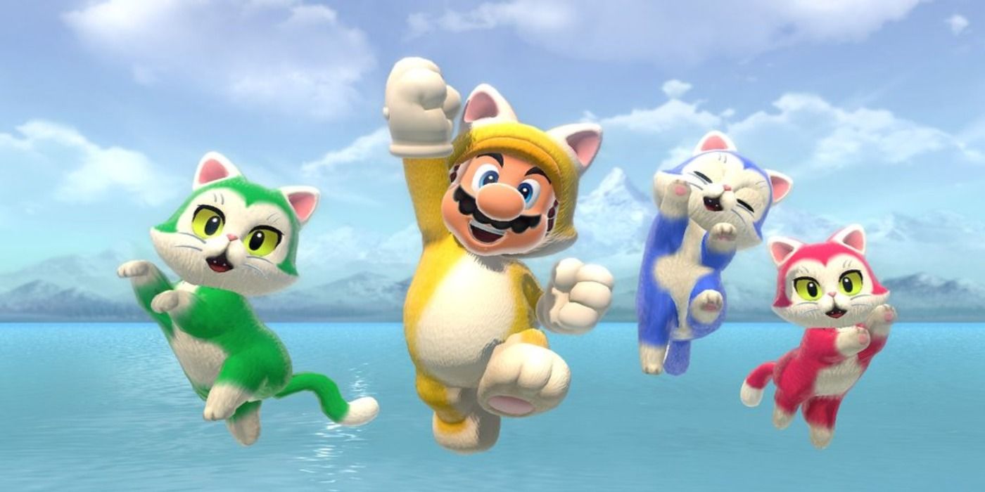 super mario 3d world kittens jumping with mario cat suit