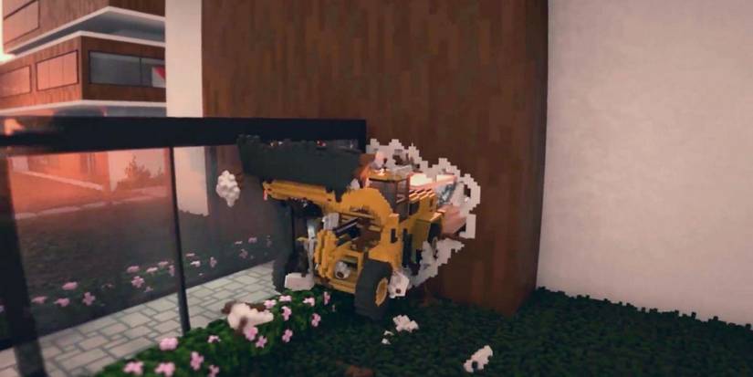 teardown character driving bulldozer through wall