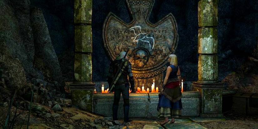 geralt and keira metz in a cave.