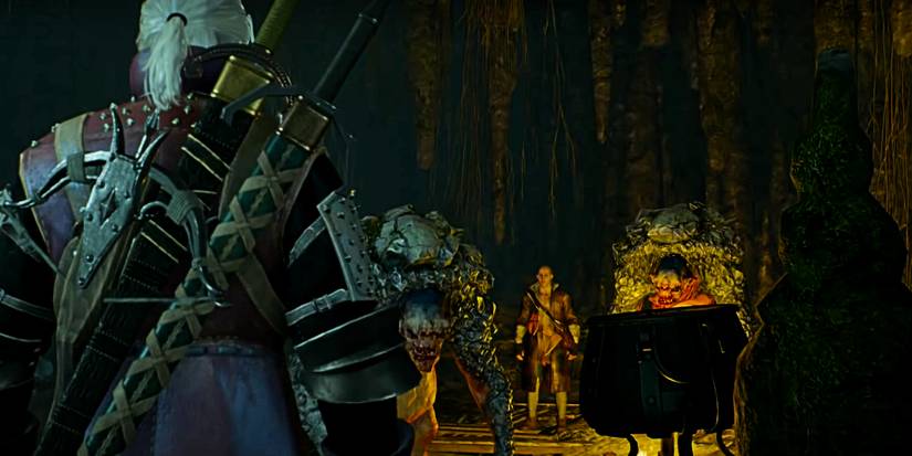 part of the a deadly plot quest where geralt rescues a contact from trolls in a cave.
